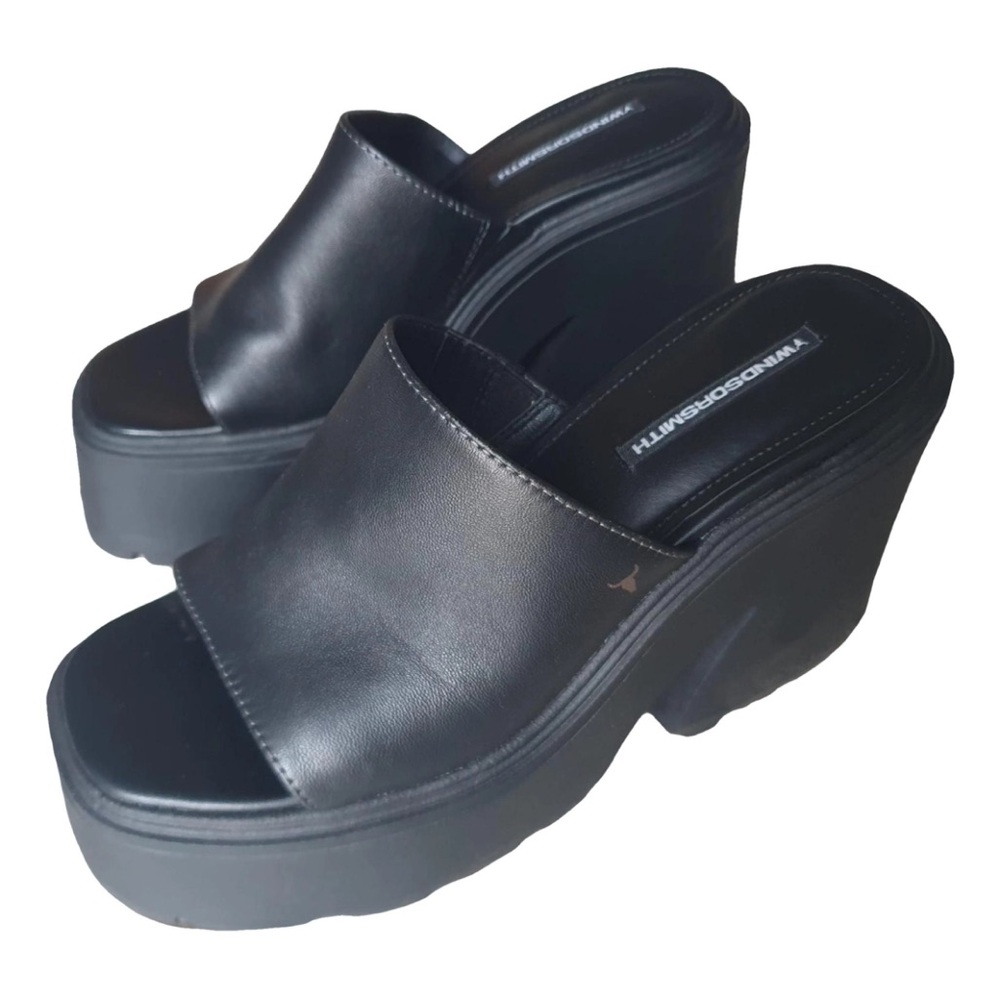 Windsor Smith Black Leather Platform Sandals - Picture 3 of 4